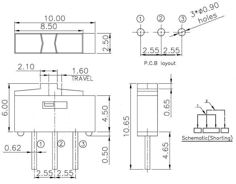 K3-1204D兩檔三腳插件撥動(dòng)開關(guān)